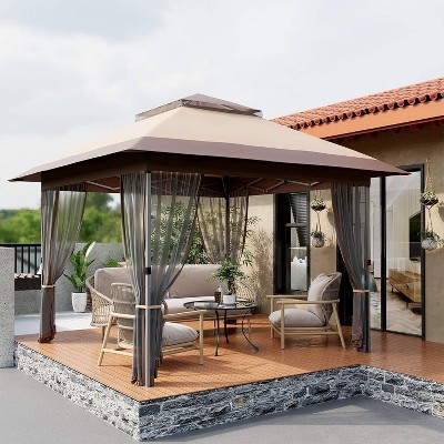12 Ft. W x 12 Ft. D Metal Patio Gazebo, Metal Frame Canopy with Double Roof, Outdoor Canopy Tent with Portable Carrying Bag, Party Tent for Garden