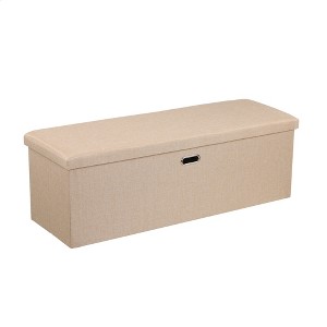 VECELO Folding Storage Ottoman Bench, End of Bed Linen Fabric Foot Rest Stool with Padded Seat, Large Footstool for Bedroom or Living Room - 1 of 4