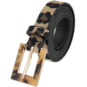 INSPIRE CHIC Womens Leopard Printed 0.7" Width Faux Leather Fur Waistband Belts 1Pc - 1 of 4