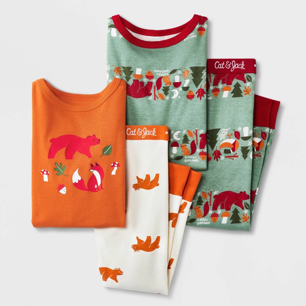 Toddler Boys' 4pc Bear Tight Fit Pajama Set - Cat & Jack Dark Orange 2T