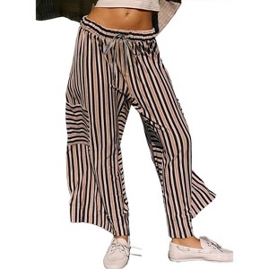 Coolmee Women's Palazzo Pants Summer Casual Wide Leg High Waist Lounge Flowy Travel Vacation Striped Trousers - 1 of 4