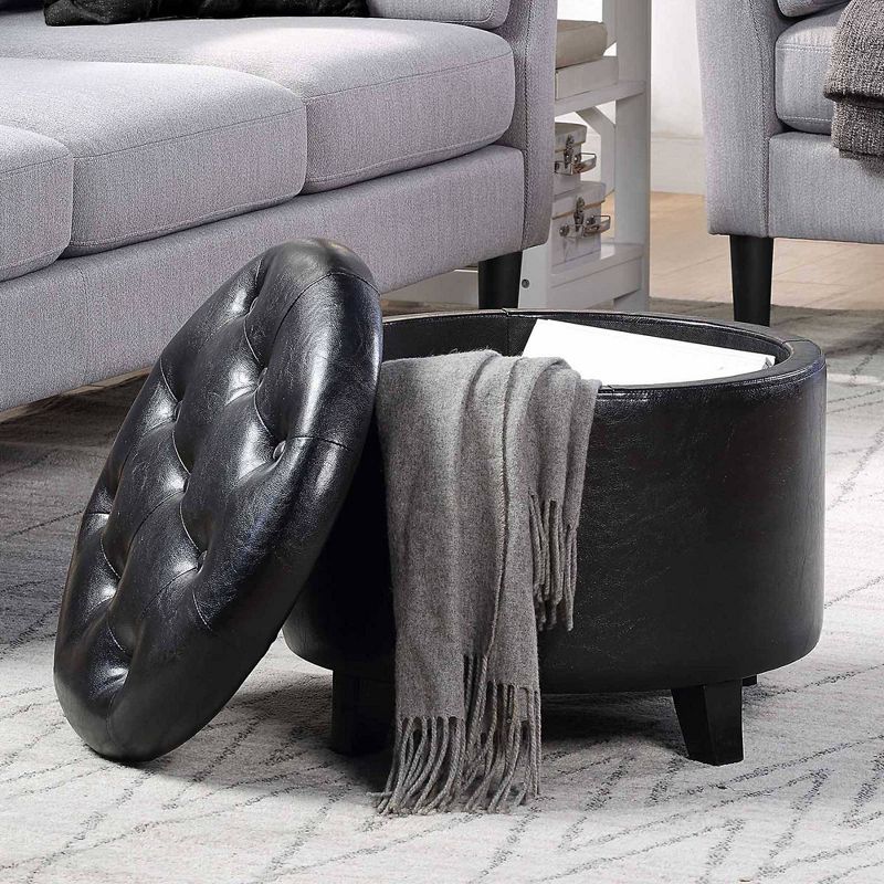 Breighton Home Designs4Comfort Round Storage Ottoman Black Faux Leather, 2 of 6