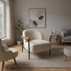White & Black Faux Lambswool Accent Chair with Wooden Arms - Cozy Modern Lounge Chair for Living Room - 2 of 2