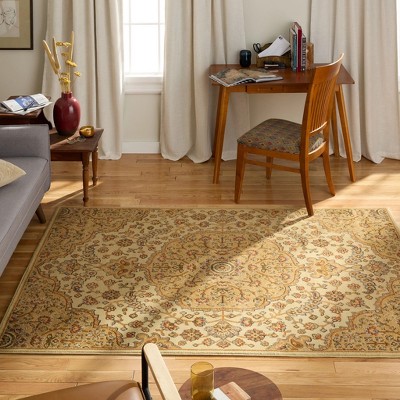 Beige and Ivory Medallion Synthetic Area Rug 5'2" x 7'2"