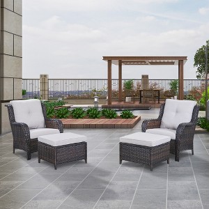 POCASSY Wicker Patio Lounge Chairs with Ottomans and Cushions, Set of 2 - 1 of 4