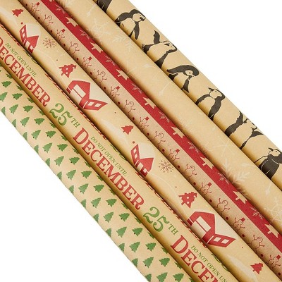 30x120" Gift Wrapping Papers - 6-Pack Christmas Kraft Wrapping Paper Set, Xmas Paper Roll, Great for Wrapping Presents, 6 Designs, 2.5x10 Feet