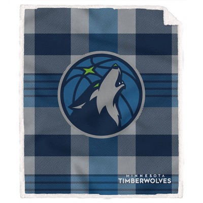 NBA Minnesota Timberwolves Plaid Steel Royal Plush Faux Shearling Blanket