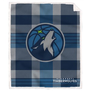 NBA Minnesota Timberwolves Plaid Steel Royal Plush Faux Shearling Blanket - 1 of 1