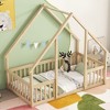 CAVINAS Twin/Full Size House-Style Bed Frame with Fence Guardrails,Modern Floor Bed for Kids Room,Bedroom - 3 of 4