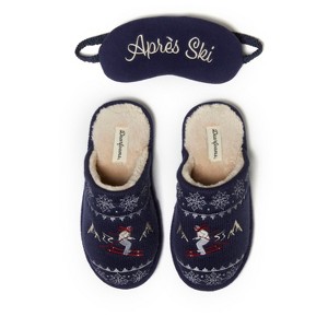 Dearfoams Women's Novelty Christmas Knit Scuff Slipper and Eyemask Gift Set - 1 of 4