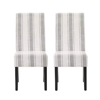 2pk Pertica Contemporary Upholstered Striped Dining Chairs Gray/Light Beige/Espresso - Christopher Knight Home
