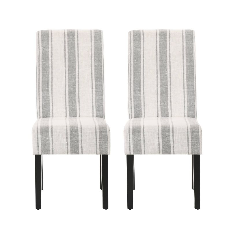 2pk Pertica Contemporary Upholstered Striped Dining Chairs Gray/Light Beige/Espresso - Christopher Knight Home, 1 of 13