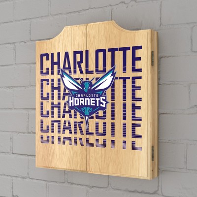 Charlotte Hornets Wooden Dartboard Cabinet Set with Darts