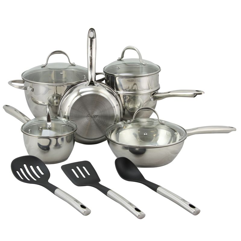 Oster Ridgewell 13 piece Stainless Steel  Belly Shape Cookware Set in Silver Mirror Polish with Hollow Handle, 1 of 15