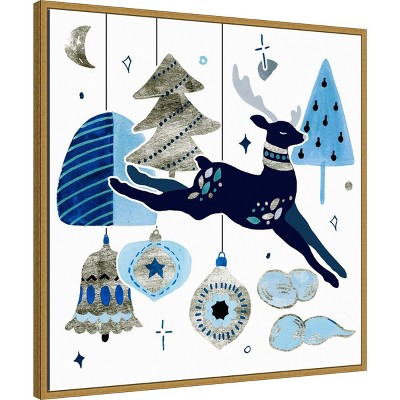 Goodnight Reindeer Blue and Silver 30"x30" Canvas Wall Art