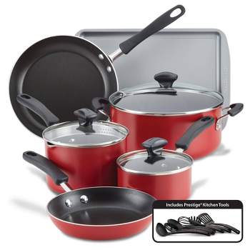 Farberware 3pc Nonstick Aluminum Reliance Covered Sauteuse and Open Skillet  Cookware Set Black 3 ct