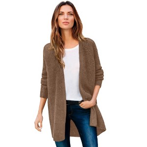 ellos Plus Size Open Front Waffle Cardigan - 1 of 4