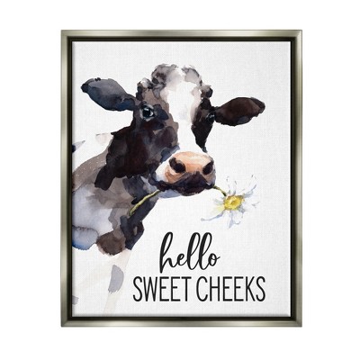 Stupell Industries Hello Sweet Cheeks Country Cow Framed Floater Canvas Wall Art