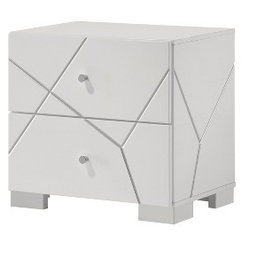Gulches Contemporary 1pc Nightstand with Bold Geometric Accents, High-Gloss White Finish & Two Storage Drawers - 1 of 4
