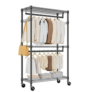 Heavy Duty Rolling Garment Rack 3 Tiers Adjustable Wire Shelving ...