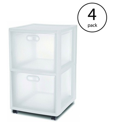Sterilite 36208002 Ultra 2 Drawer Portable Rolling Storage Cart, White (4 Pack)