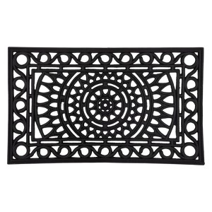 1'5" x 2'5" Sunburst Indoor/Outdoor Recycled Rubber Doormat Black - Entryways: Victorian Style, Easy to Clean - 1 of 3