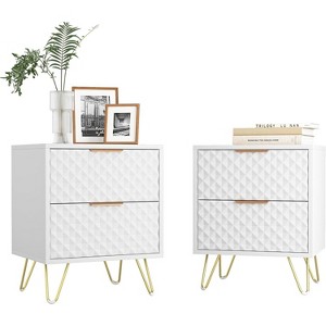 CIPACHO 2-Piece Modern White Wood Night Stand Set with 2 Drawers Gold Legs for Bedroom Living Room - 1 of 4