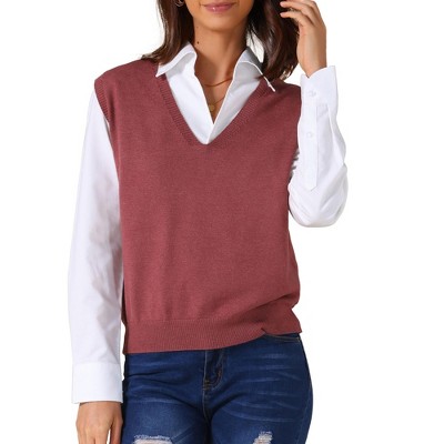 INSPIRE CHIC Women's V-Neck Sleeveless Uniform Classic Knitted Pullover Sweater Vest