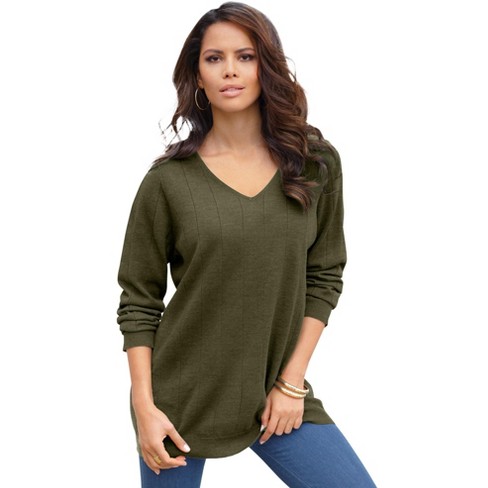 Roaman's Women's Plus Size Fine Gauge Drop Needle V-neck Sweater - 4x ...