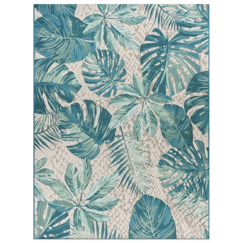 World Rug Gallery Floral Tropical Indoor/Outdoor Area Rug - Blue 5' x 7