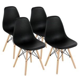 Costway Set of 4 Modern Dining Side Chair Armless Home Office w/ Wood Legs White/Black/Blue - 1 of 4