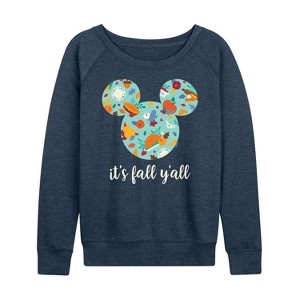 Women's - Disney - Its Fall Yall Lightweight French Terry Wide Neck Long Sleeve Shirt - 1 of 4