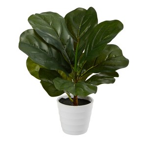 Nearly Natural 11-in Fiddle Leaf Artificial Plant in White Planter (Real Touch) - 1 of 4