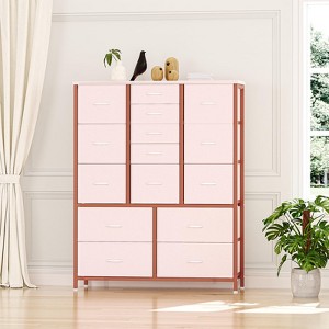 15-Drawer Dresser for Bedroom, Tall Chest Storage Organizer with Fabric Bins, Metal Frame & Wood Top, Hallway, Entryway - 1 of 4