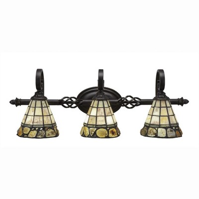 Toltec Lighting Elegante 3 - Light Vanity in  Dark Granite with 7" Cobblestone Art Glass Shade