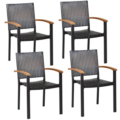 Costway Set of 4 Outdoor Patio PE Rattan Dining Chairs Armrest Stackable Garden