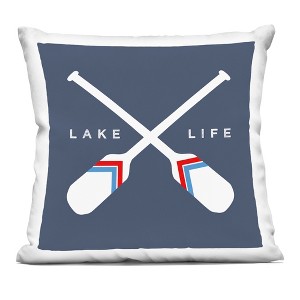 Stupell Industries Lake Life Phrase Crossed Oars Nautical Blue Printed Decorative Throw Pillow Indoor Decorative Throw Pillow, 18 x 18 - 1 of 3