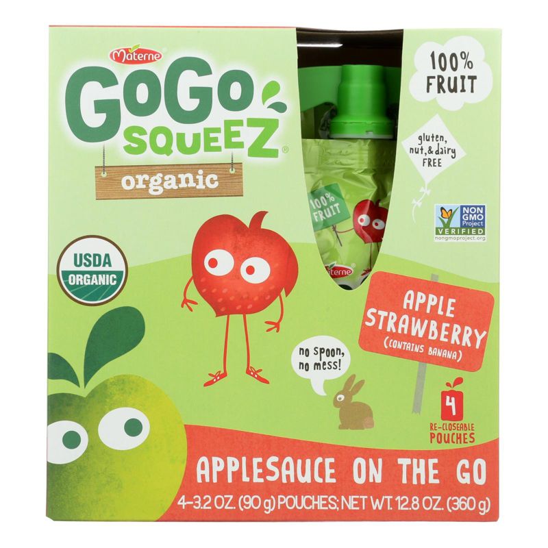 Gogo Squeez Organic Apple Strawberry Applesauce on the Go - Case of 12/4 packs, 3.2 oz, 2 of 8