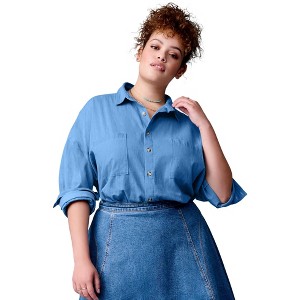 June + Vie by Roaman's Women's Plus Size Chambray Blouse - 1 of 4