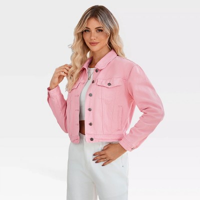 Women's Button Down Stretch Fitted Long Sleeve Cropped Denim Jacket Soft Denim Jean Jacket with Pockets Nashville Outfits