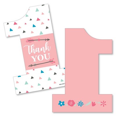Big Dot of Happiness She's a Wild One - Shaped Thank You Cards - Boho Floral 1st Birthday Party Thank You Note Cards with Envelopes - Set of 12