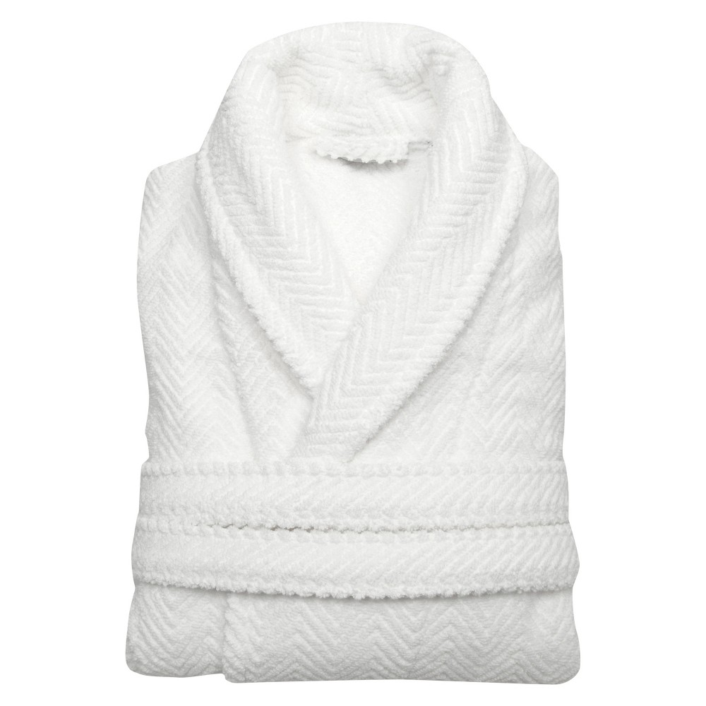 Photos - Other Textiles Herringbone Weave Unisex Bathrobe White S/M - Linum Home