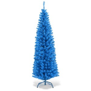 6FT Artificial Christmas Tree - 520 Branch Tips, Blue/Pencil Shape Design, Eco-Friendly PVC + Sturdy Metal Stand - 1 of 4