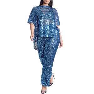 ELOQUII Women's Plus Size Sequin Open Mesh Straight Leg Pant - 1 of 4