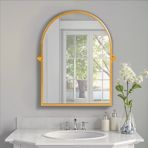 Wooakway 32"H Arched Bathroom Mirror with Pivoting Design Metal Frame for Vanity Living Room Bedroom Entryway Black - 1 of 4