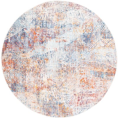 Vintage Blue and Rust Round Synthetic Area Rug