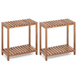 Tangkula 2PCS 2-Tier Side Table Teak Wood Stand Utility Storage Shelf Entryway Bench - 1 of 4