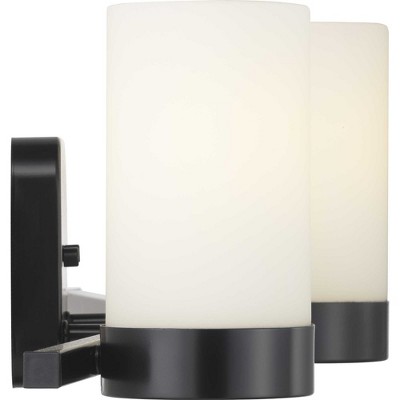Matte Black 3-Light Bath Vanity with Etched White Glass Shades