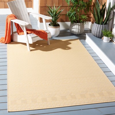 Gold and Beige Rectangular Synthetic Indoor/Outdoor Rug