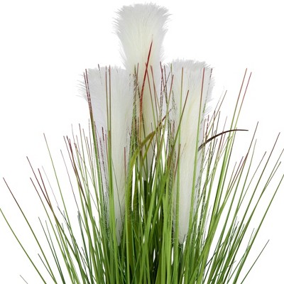 36" Tall Artificial Green and White Pampas Grass in Black Pot